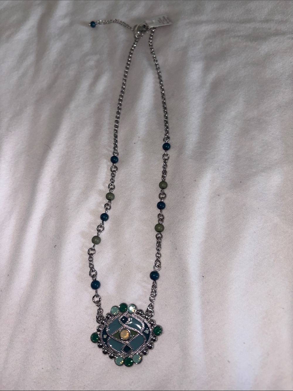 Silver-Tone Teal & Green Pendant Necklace - Lia Sophia